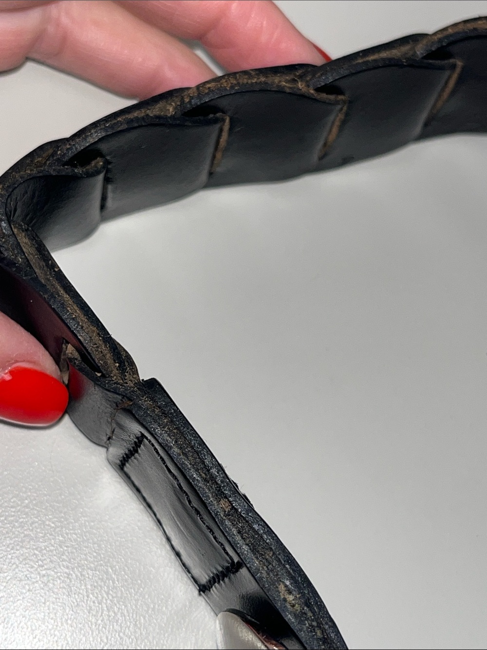 Source Unknown Black interlocking Braid Leather Belt w/Silver Buckle ML - Picture 13 of 15